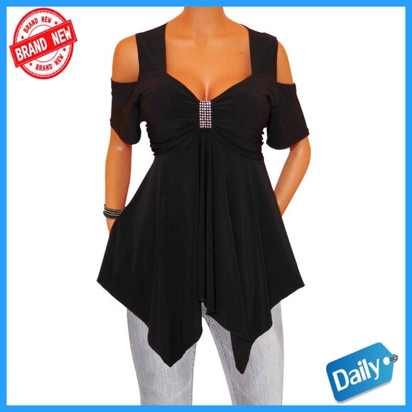 Plus Size Off Shoulder Blouse with Rhinestones Made in USA Wrinkle Free